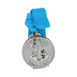 Medalla de ftbol metal plateada 6.5 cm 