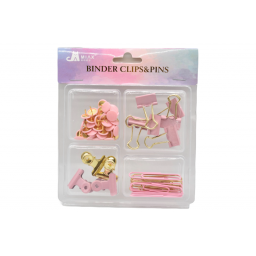 Set de clips rosa pastel y dorado para hojas 14x15cm