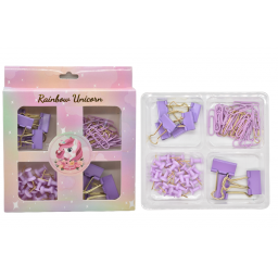 Set de clips lila pastel para hojas en caja 13x14cm