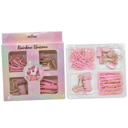 Set de clips rosa pastel para hojas en caja 13x14cm