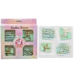Set de clips verde pastel para hojas en caja 13x14cm