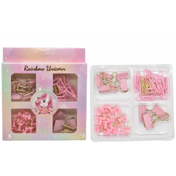 Set de clips rosa pastel para hojas en caja 13x14cm